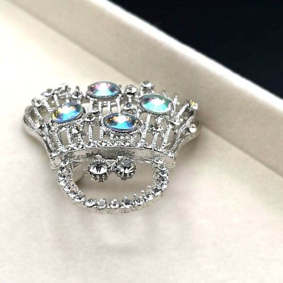 Silver with White Diamond and AB Crystal Lady Handbag Purse Pin Back Brooch - Picture 6 of 7